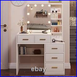 Makeup Vanity with Lights and Sliding Mirror Vanity Table with Charging Station