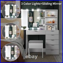 Modern Makeup Vanity Dressing Table with 10 LED Lights Mirror 6 Drawer Desk