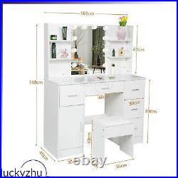 New Vanity Makeup Dressing Table Set With 10 LED Lights Mirror &6 Drawers Cabinet