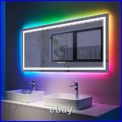 RGB LED Bathroom Mirror with Lights Vanity Wall Mirrors Dimmable Smart Anti-Fog