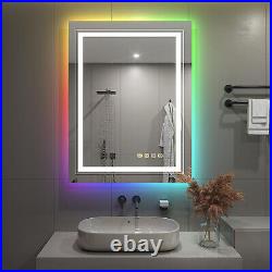RGB Led Bathroom Mirror 24x32 Dimmable Lighted Vanity Wall Mirror with Lights