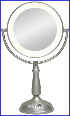Round Vanity Makeup Mirror Ultra Bright LED Lighted Optical 10X/1X Satin Nickel