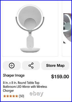 Sharper Image Vanity LED 8 In Mirror with Wireless Charging 5x 10x New In Box