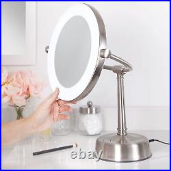 Sunlight Magnifying LED Lighted Vanity Mirror Satin Nickel Double Sided