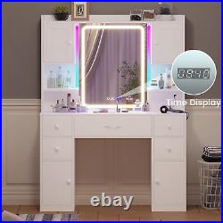 Tiptiper Large Vanity Desk with Mirror & Lights, Makeup Vanity with Lights & Cha