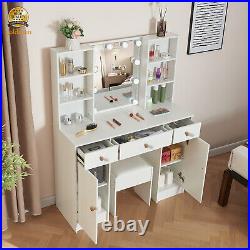 Vanity Desk Makeup Dressing Table With 6 Shelves Mirror 3 Color Lights And Stool
