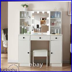 Vanity Desk Set with 10 LED Lights Mirror and 3 Drawers and Chair, Cabinets