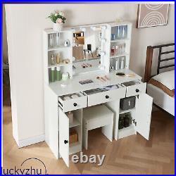 Vanity Desk Set with 10 LED Lights Mirror and 3 Drawers and Chair, Cabinets