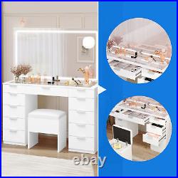 Vanity Desk Set with Large LED Lighted Mirror with 11 Drawers for Bedroom NEW