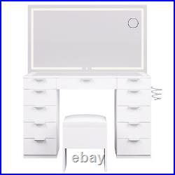 Vanity Desk Set with Large LED Lighted Mirror with 11 Drawers for Bedroom NEW
