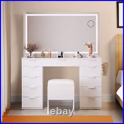Vanity Desk Set with Large LED Lighted Mirror with 11 Drawers for Bedroom US