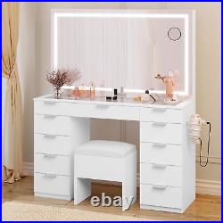 Vanity Desk Set with Large LED Lighted Mirror with 11 Drawers for Bedroom US