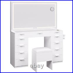 Vanity Desk Set with Large Lighted Mirror, 46 Makeup Vanity Table with 11 Drawers