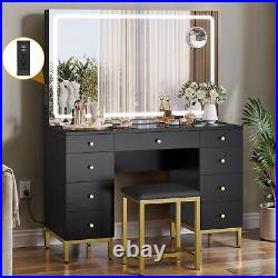 Vanity Desk Set with Large Lighted Mirror 46 Makeup Vanity Table with 9 Drawers