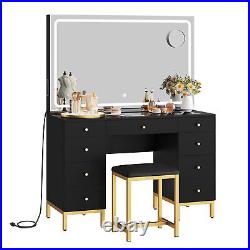 Vanity Desk Set with Large Lighted Mirror 46 Makeup Vanity Table with 9 Drawers