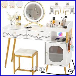 Vanity Desk Set with Large Lighted Mirror &USB 47 Makeup Vanity Table with Stool