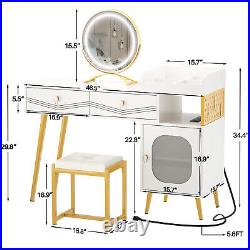 Vanity Desk Set with Large Lighted Mirror &USB 47 Makeup Vanity Table with Stool