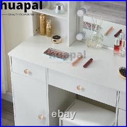 Vanity Desk Set with Mirror & Led Lights Makeup Dressing Table Stool 3 Drawers