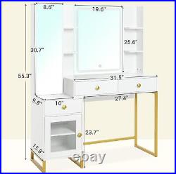 Vanity Desk with Full Length Mirror &Lights, Makeup Vanity with Charging Station