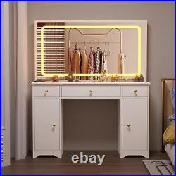 Vanity Desk with Large LED Lighted Mirror & Power Outlet, Makeup Vanity Table
