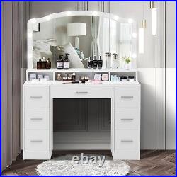 Vanity Desk with Large Lighted Mirror, 43.3 Makeup Vanity Table with 7 Drawers