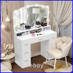 Vanity Desk with Large Lighted Mirror, 43.3 Makeup Vanity Table with 7 Drawers
