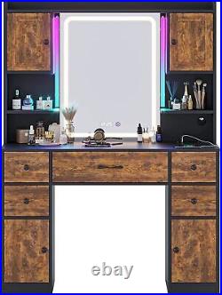 Vanity Desk with Mirror & Lights Makeup Dressing Table with 5 Drawers and 4 door