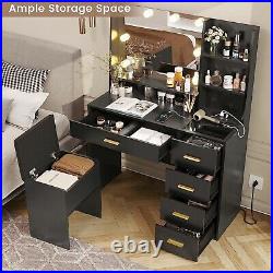 Vanity Desk with Mirror & Lights, Makeup Vanity Set with Lights&Charging Station