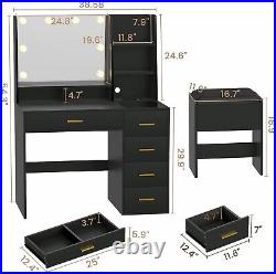 Vanity Desk with Mirror & Lights, Makeup Vanity Set with Lights&Charging Station