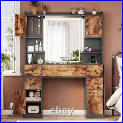Vanity Desk with Mirror and Lights, Large Makeup Vanity with Charging Station