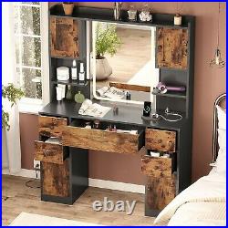 Vanity Desk with Mirror and Lights, Large Makeup Vanity with Charging Station