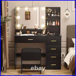 Vanity Desk with Mirror and Lights, Makeup Vanity Set with Charging Station