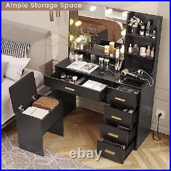 Vanity Desk with Mirror and Lights, Makeup Vanity Set with Charging Station