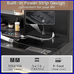 Vanity Desk with Mirror and Lights Makeup Vanity Set with Charging Station Black