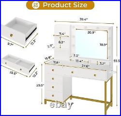Vanity Desk with Mirror and Lights, Makeup Vanity Table with Charging Station