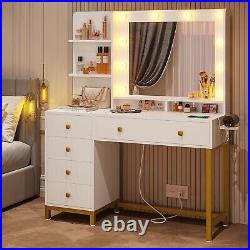 Vanity Desk with Mirror and Lights, Makeup Vanity Table with Charging Station