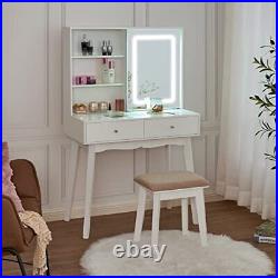Vanity Desk with Mirror and Lights, Makeup Vanity with Lights, White, Makeup