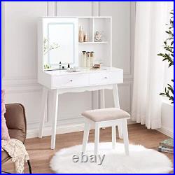 Vanity Desk with Mirror and Lights, Makeup Vanity with Lights, White, Makeup