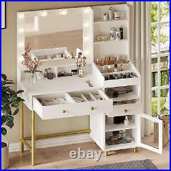 Vanity Desk with Mirror and Lights in 3 Colors, Makeup Vanity withCharging Station