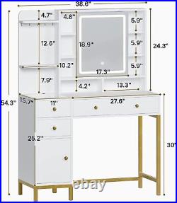 Vanity Desk with Openable Mirror & 3-Color Dimmable Makeup Vanity with Lights