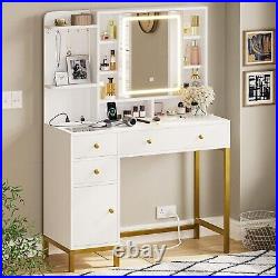 Vanity Desk with Openable Mirror & 3-Color Dimmable Makeup Vanity with Lights