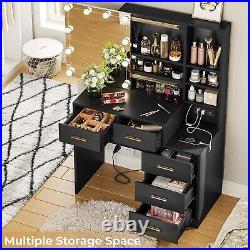 Vanity Desk with Sliding Mirror & Lights, Makeup Vanity with Charging Station