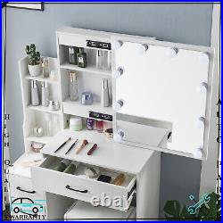 Vanity Dressing Desk Makeup Dresser Table With Stool Set 10 LED Lighted Mirror