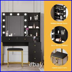 Vanity Dressing Desk Makeup Dresser Table With Stool Set & LED Lighted Mirror