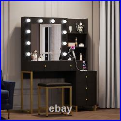 Vanity Dressing Desk Makeup Dresser Table With Stool Set & LED Lighted Mirror