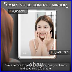 Vanity LED Lighted Anti Fog Bathroom Wall Mounted Makeup Mirror Touch & Voice