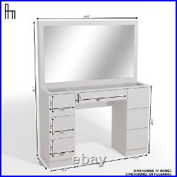 Vanity Makeup Table, Mirror, Glass Top, Built-in Lights, 7 Drawers, Basic Knobs