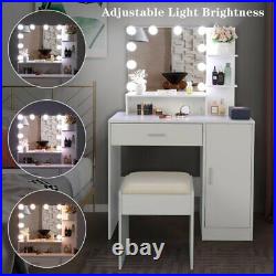 Vanity Makeup Table Set with 10LED Lighted Mirror Bedroom Dressing Table White