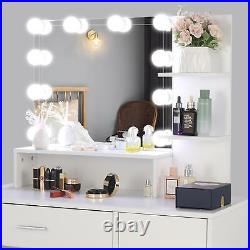 Vanity Makeup Table Set with 10LED Lighted Mirror Bedroom Dressing Table White