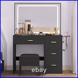 Vanity Set LED Lighted Mirror Large Dressing Table with 4 Drawers plug sockets